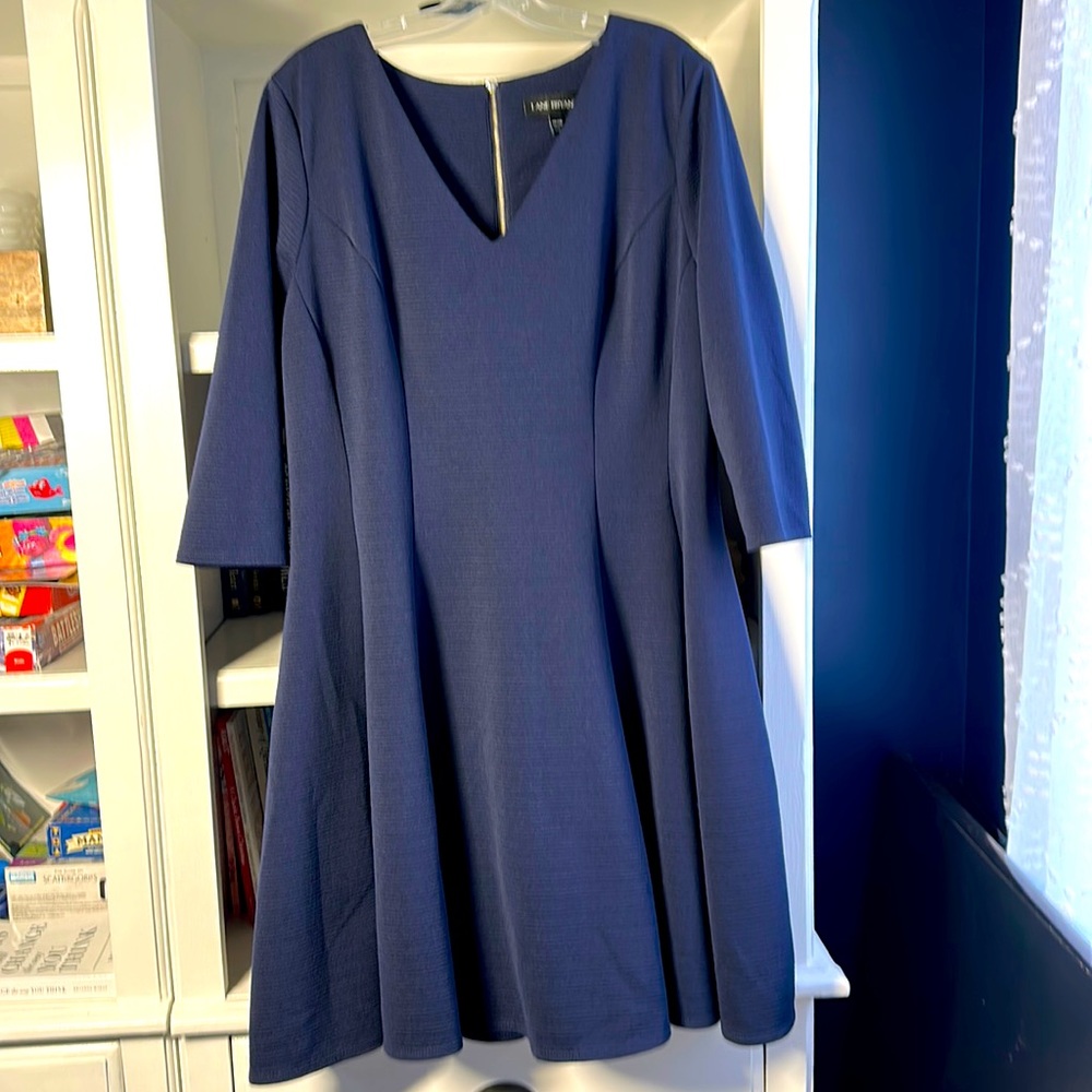 Lane Bryant Navy Blue Fit & Flare 3/4 Sleeve Dress Size 18/20 (Item #216)